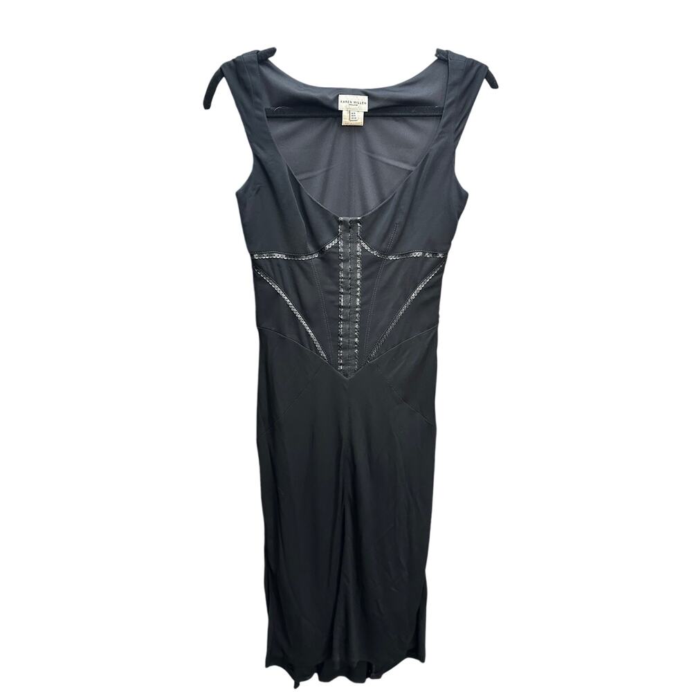 V 028-RARE Vintage Karen Millen Structured Corset Midi Dress size 4 / PTP 16.5 - Picture 2 of 4